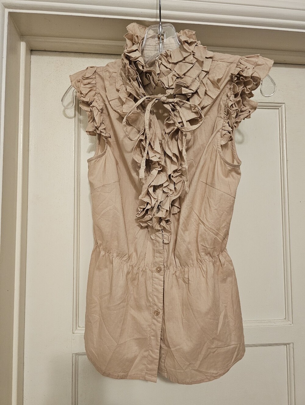 Lapis Sleeveless Ruffle Tie Blouse in Blush Pink